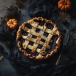 Spoon lifting delicious hot Zombie Berry Pie with steam.