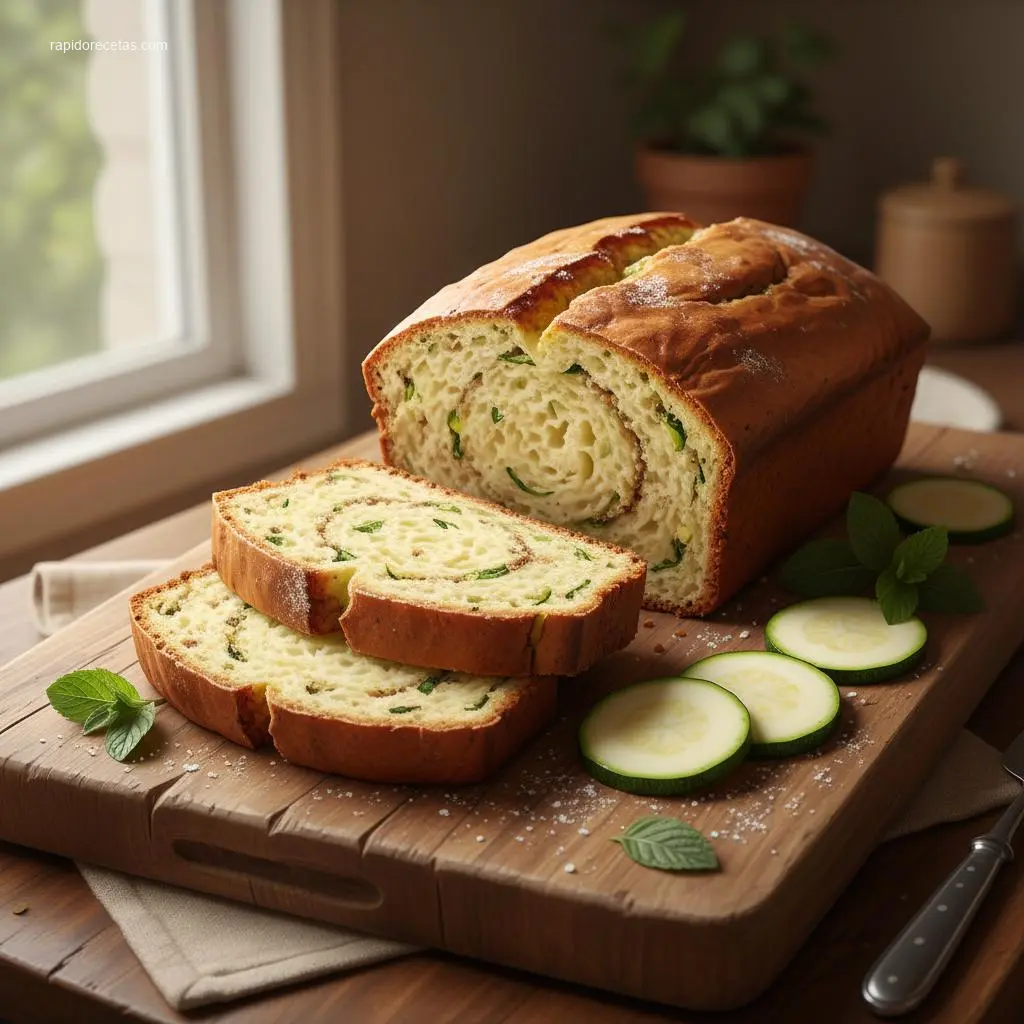 Delicious golden zucchini bread loaf, sliced.