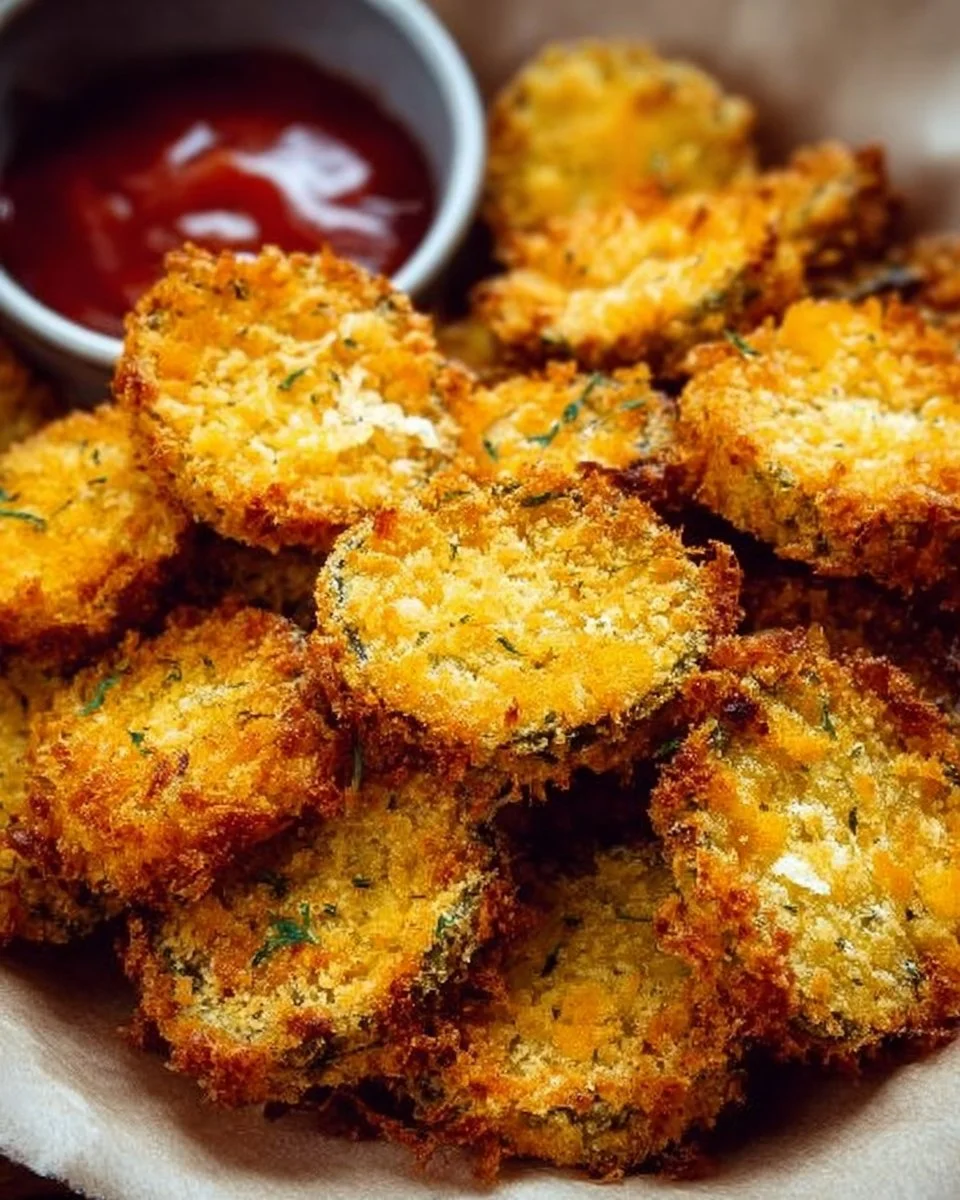 Air Fryer Fried Pickles 1 Air fryer fried pickles served on a plate with dipping sauce