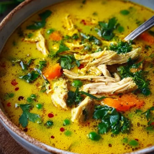Anti Inflammatory Turmeric Chicken Soup 2 Bowl of anti-inflammatory turmeric chicken soup with vibrant spices.