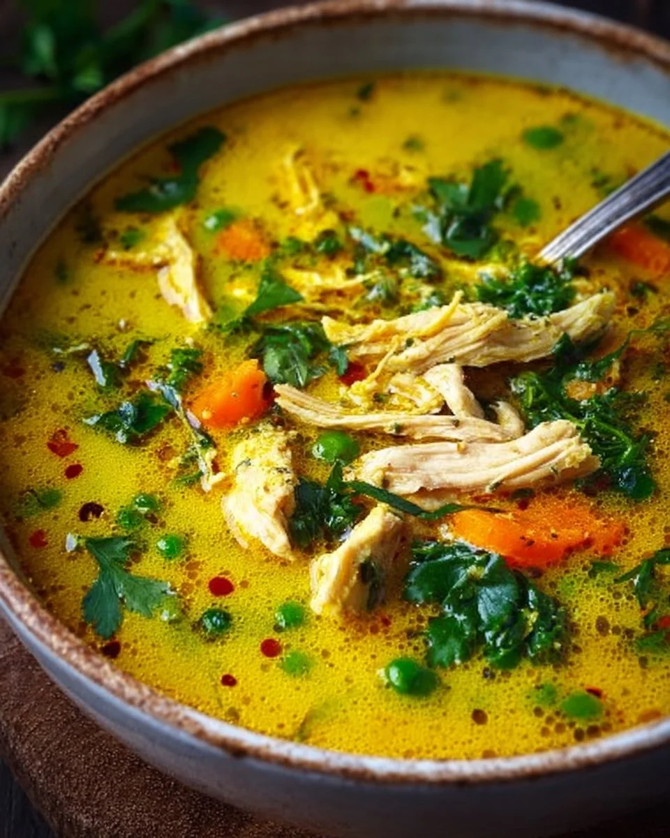 25 Fresh & Healthy Recipes for Light, Flavor-Packed Meals 20 Bowl of anti-inflammatory turmeric chicken soup with vibrant spices.
