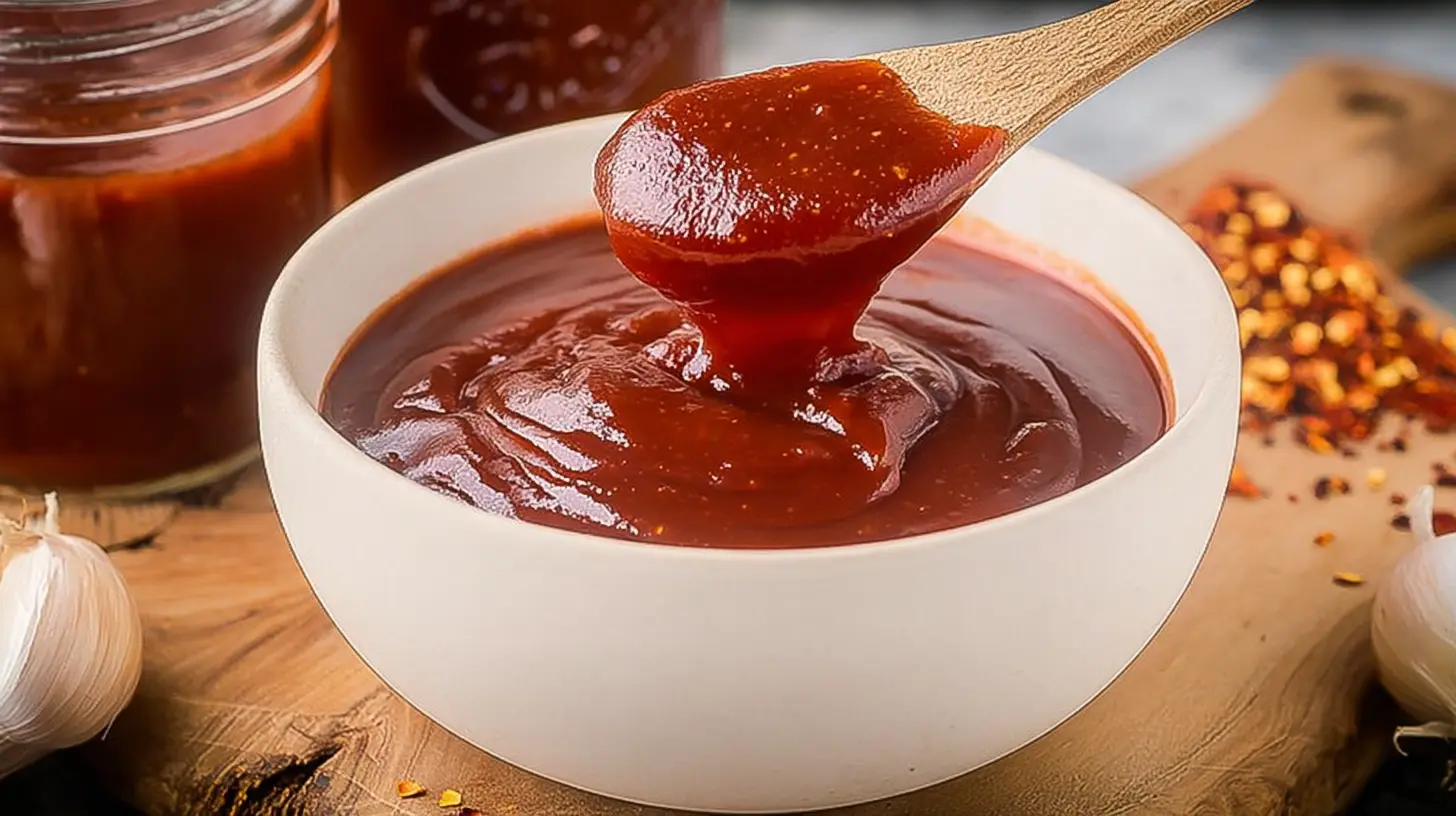 Bbq Sauce Homemade: How to Make 5 Amazing Kinds 1 Close-up of dark, thick bbq sauce homemade in a glass jar with fresh herbs.