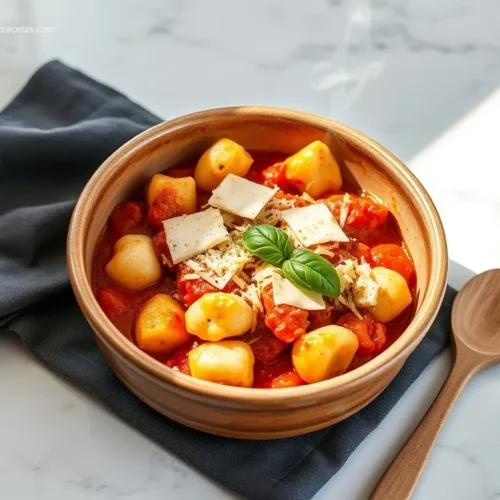 Delicious Cheesy Baked Gnocchi flat lay