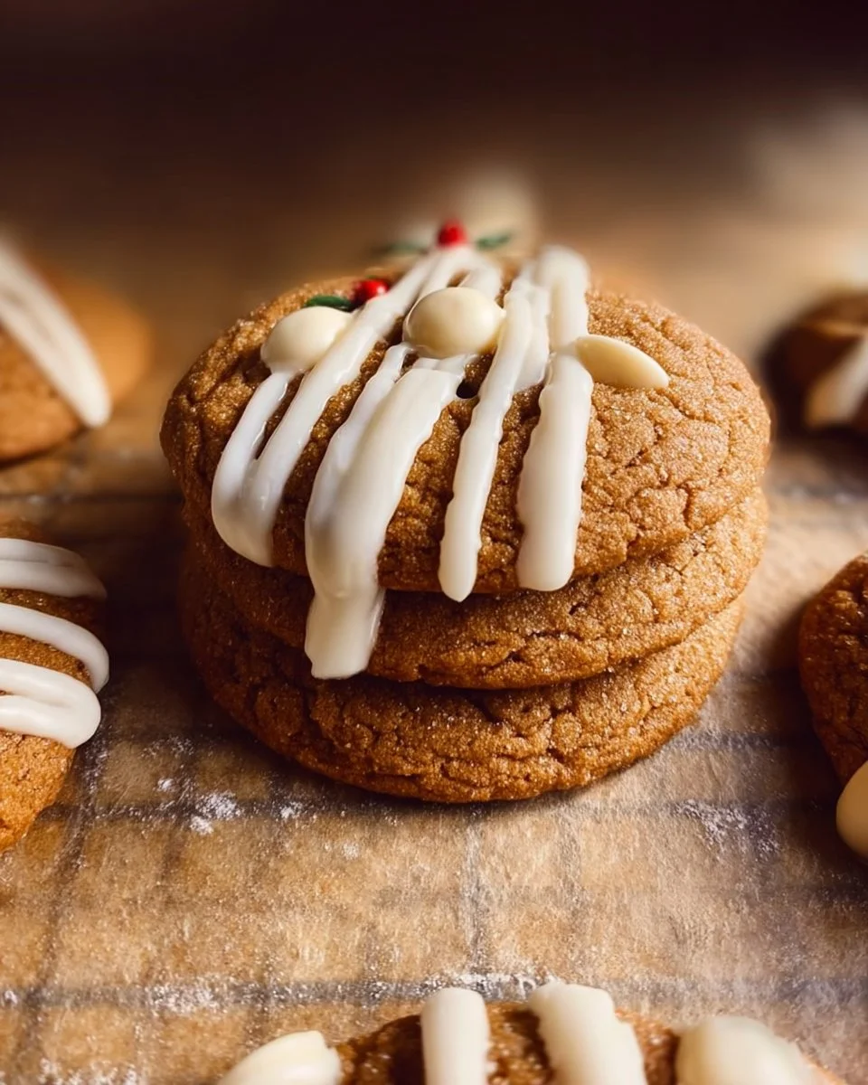 Chewy maple cinnamon cookies with white chocolate chips on a plate
