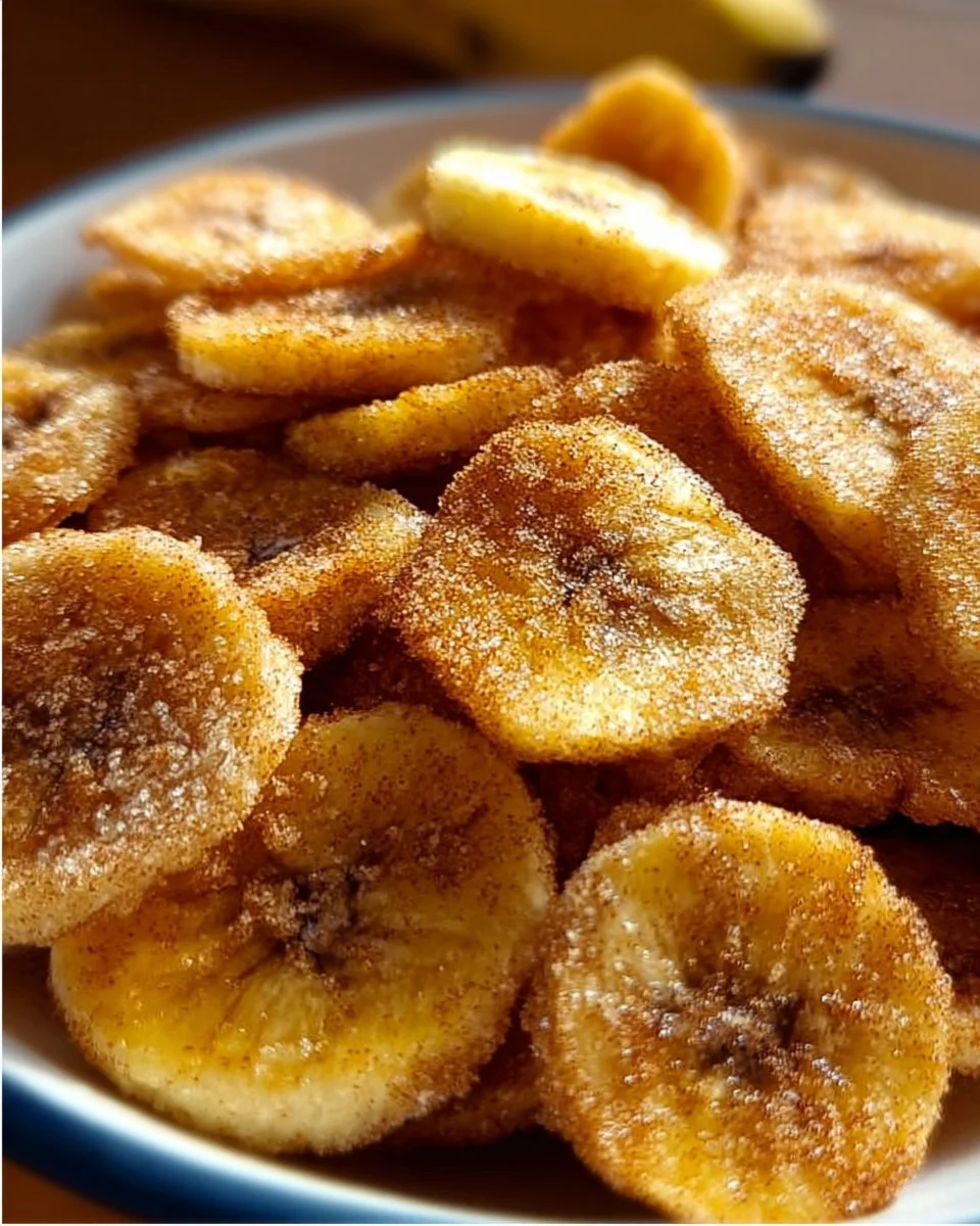 Cinnamon-Sugar Air Fryer Banana Chips 1 Cinnamon-sugar air fryer banana chips in a bowl