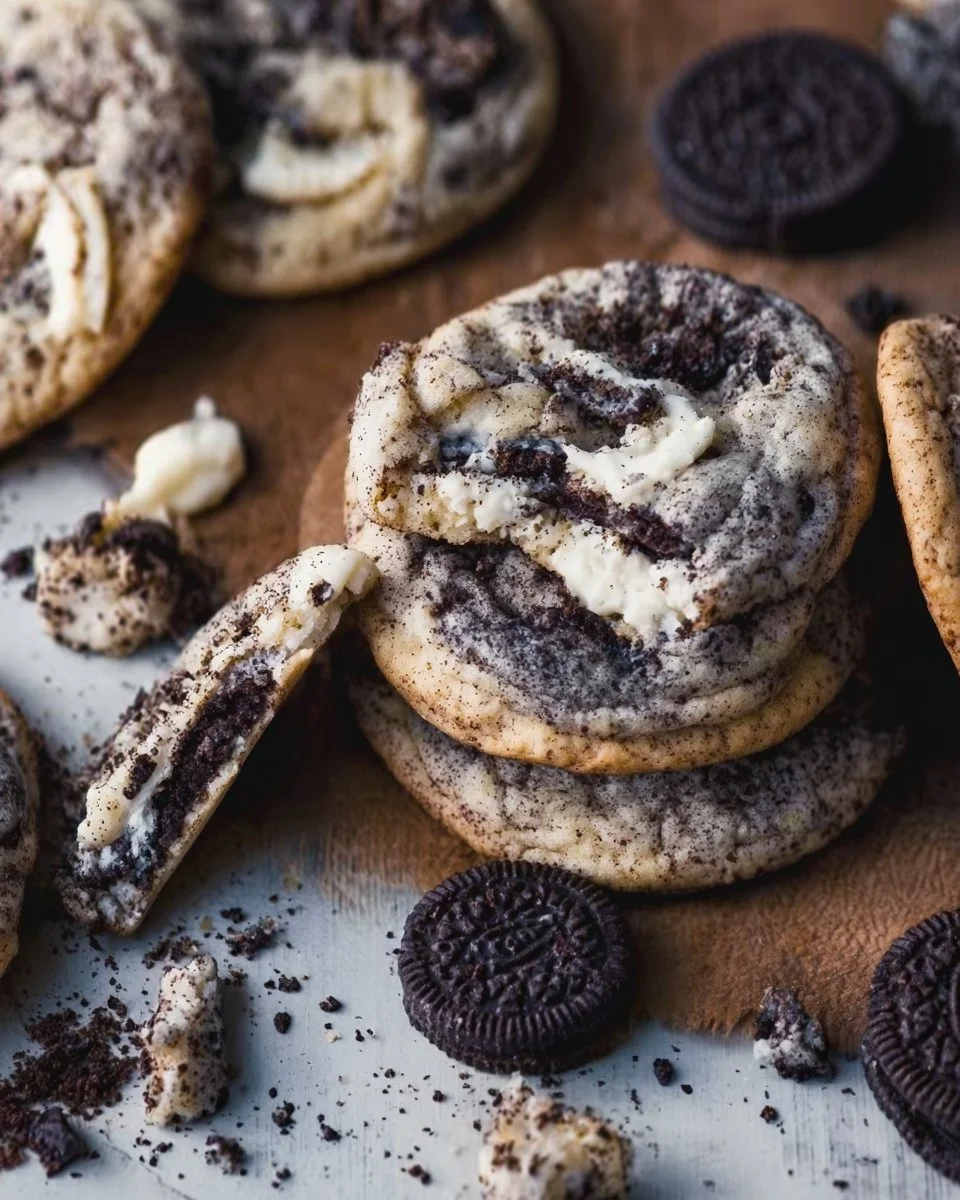 Delicious cookies and cream cookie on a cooling rack.