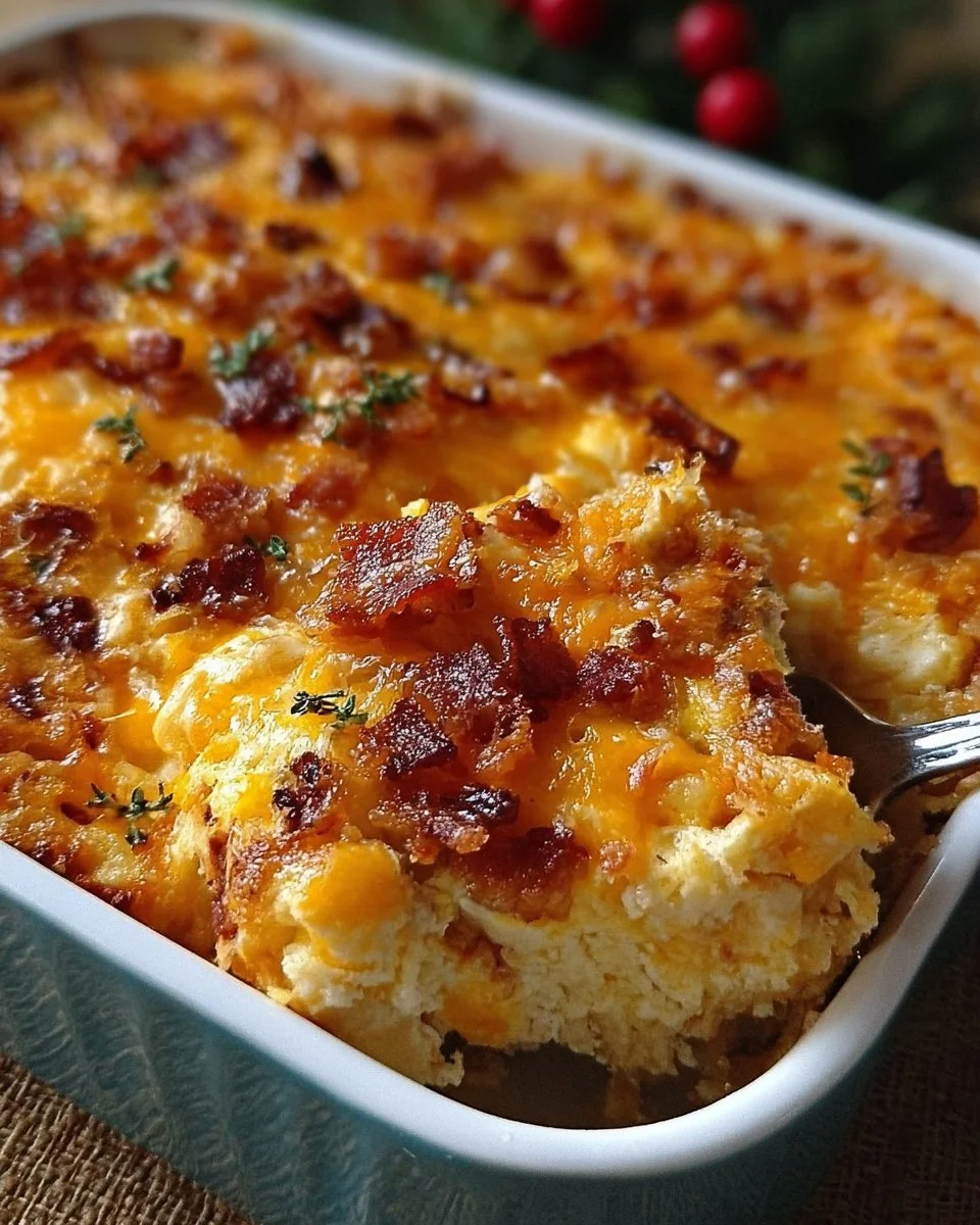 Crack Breakfast Casserole 1 Delicious Crack Breakfast Casserole served on a plate with fresh herbs
