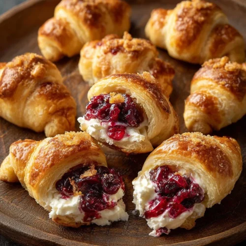 Cranberry Cream Cheese Crescent Bites 2 Cranberry Cream Cheese Crescent Bites served on a festive plate
