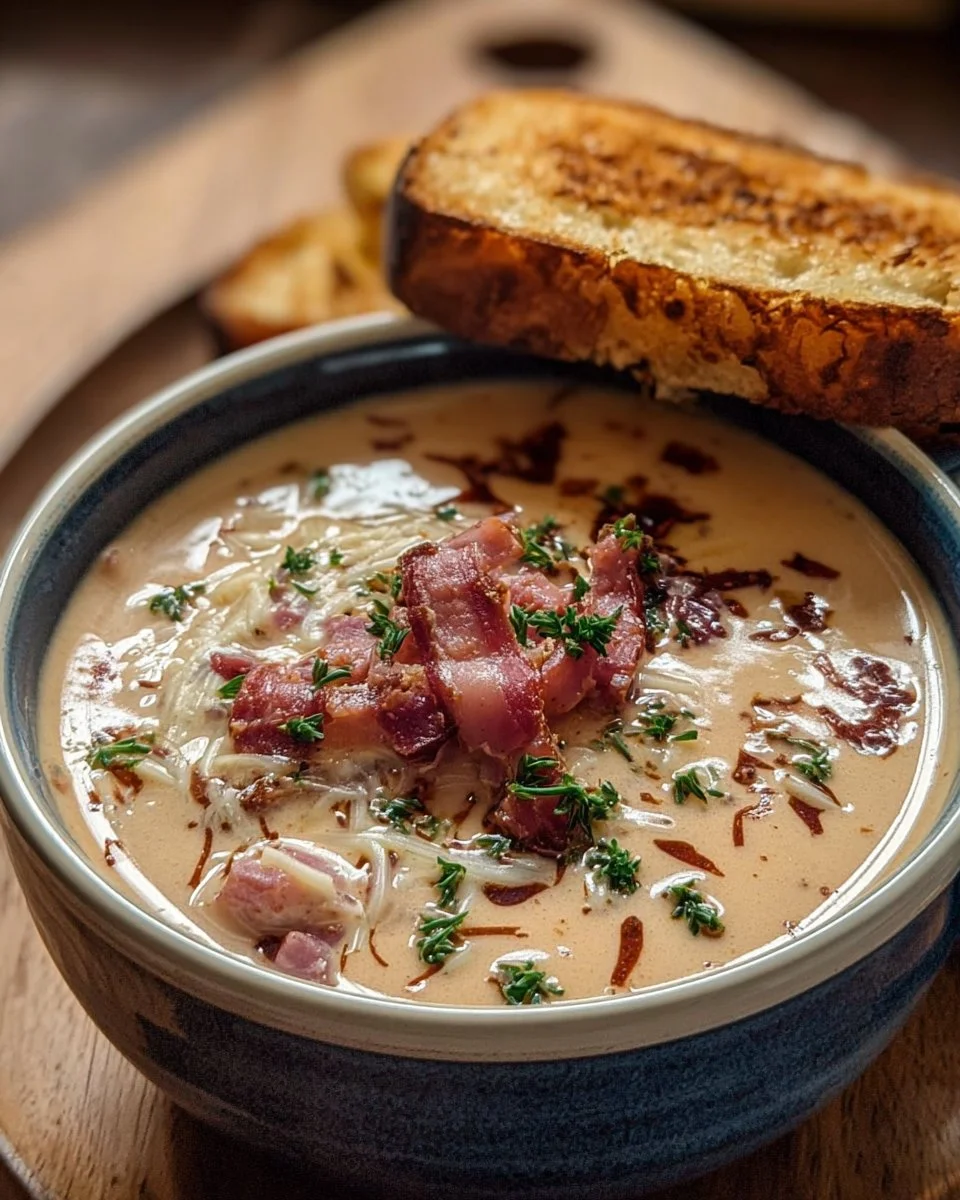 Creamy Reuben Soup: A Delicious Twist on a Classic 1 Creamy Reuben soup served in a bowl with a garnish of parsley