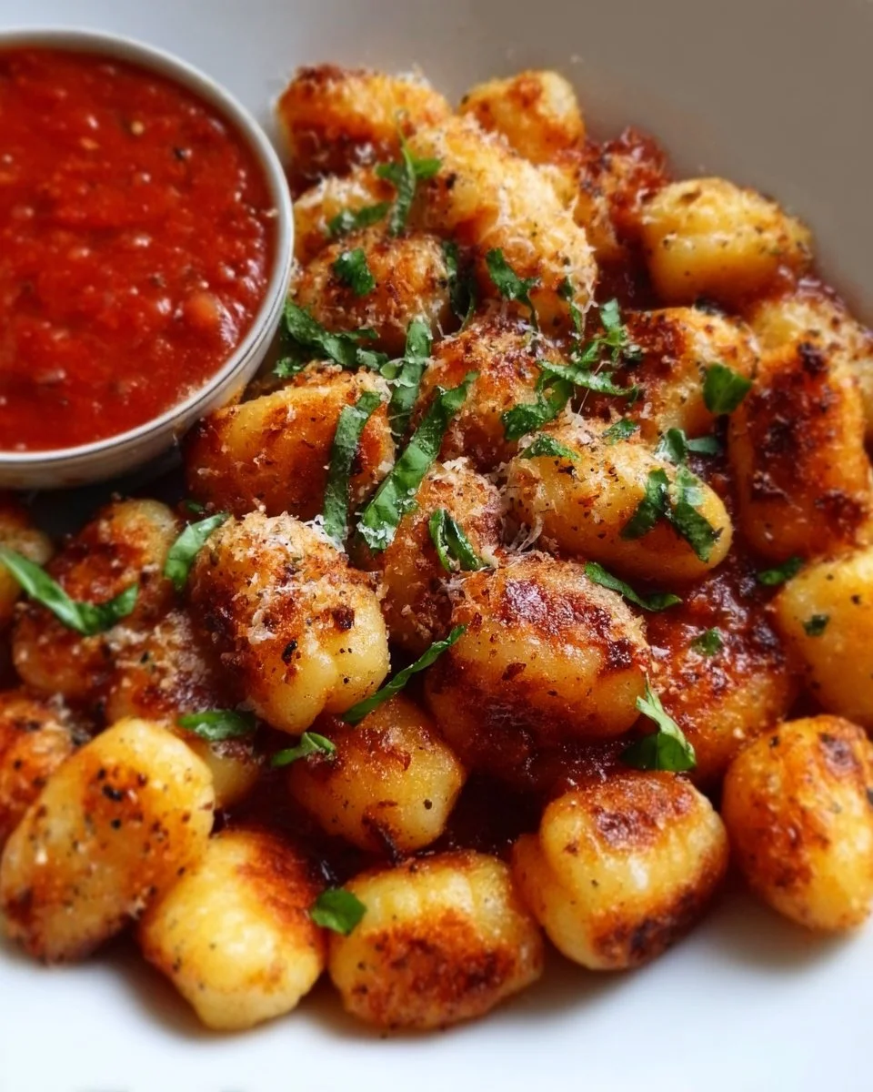 Crispiest Air Fryer Gnocchi 1 Crispy air fryer gnocchi served in a bowl with herbs and spices