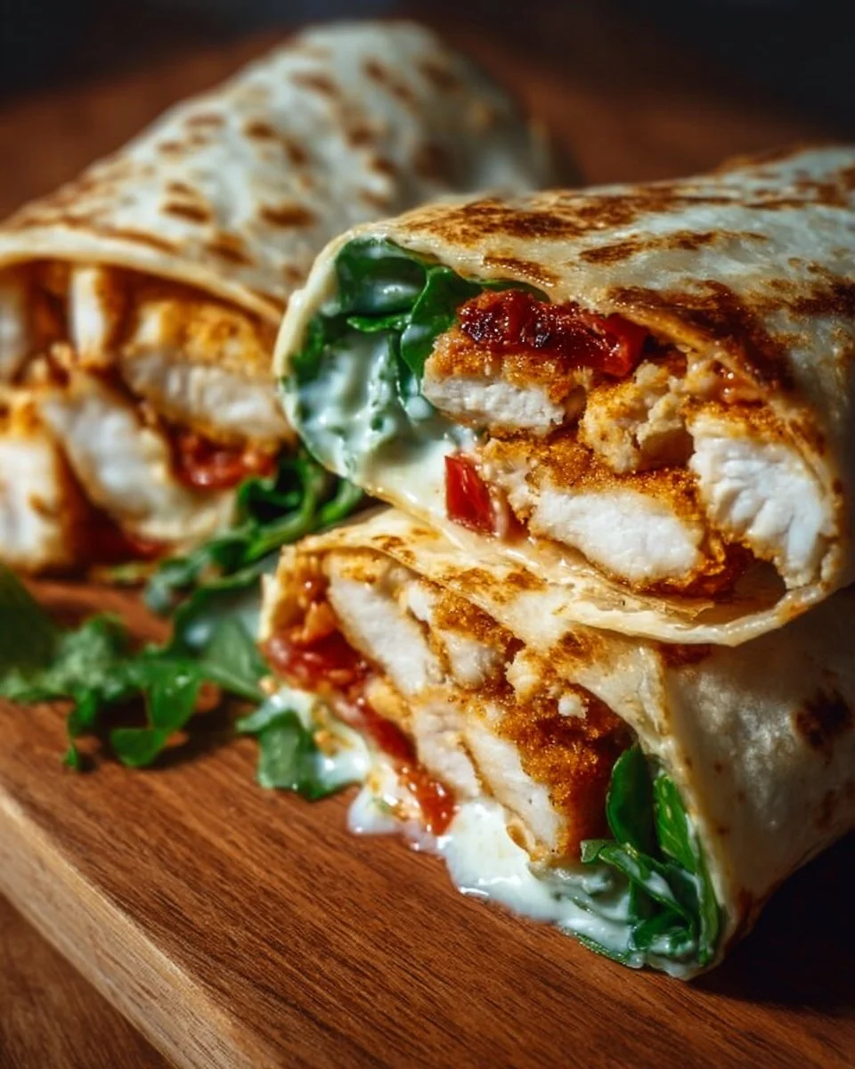 Crispy Air Fryer Chicken & Mozzarella Wraps 1 Crispy air fryer chicken and mozzarella wraps served on a plate