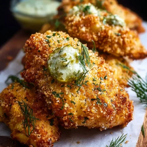 Crispy Dill Pickle Parmesan Chicken: An Amazing Ultimate Recipe 2 Crispy Dill Pickle Parmesan Chicken plated and garnished.