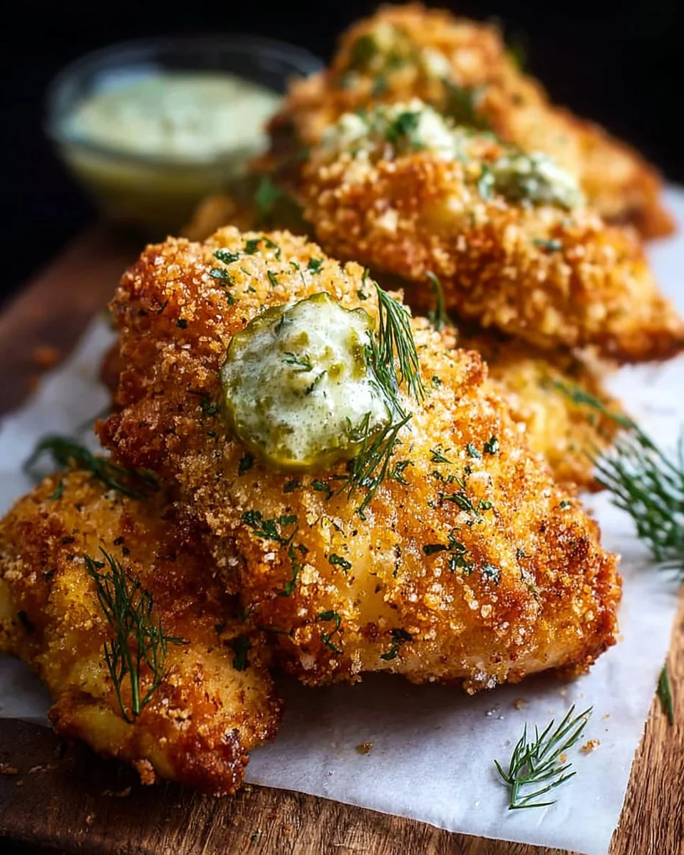 Crispy Dill Pickle Parmesan Chicken: An Amazing Ultimate Recipe 1 Crispy Dill Pickle Parmesan Chicken plated and garnished.