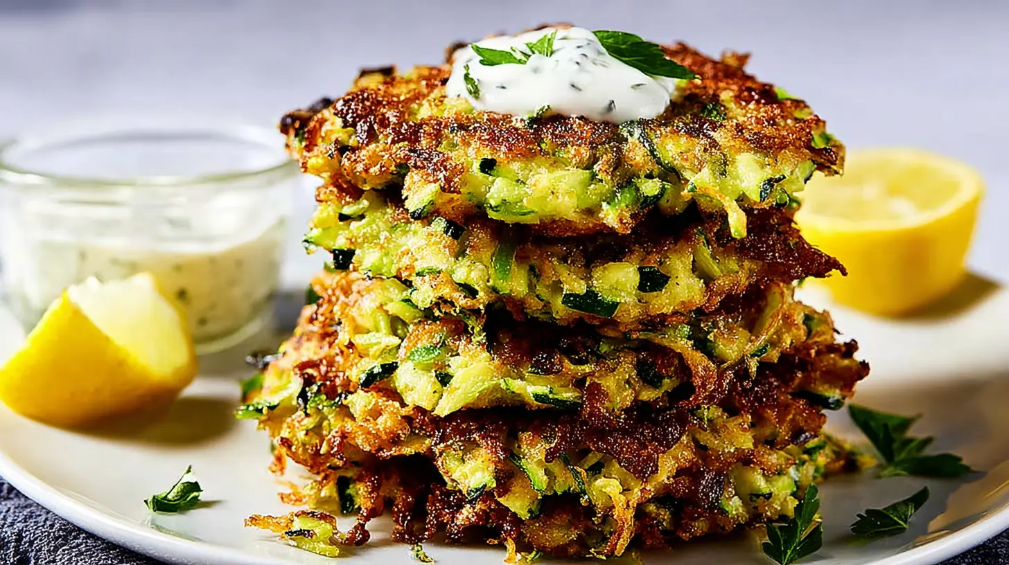 Zucchini Fritters: Why 1 Million People Love Them 1 Close-up of crispy zucchini fritters, perfectly fried and ready to serve.
