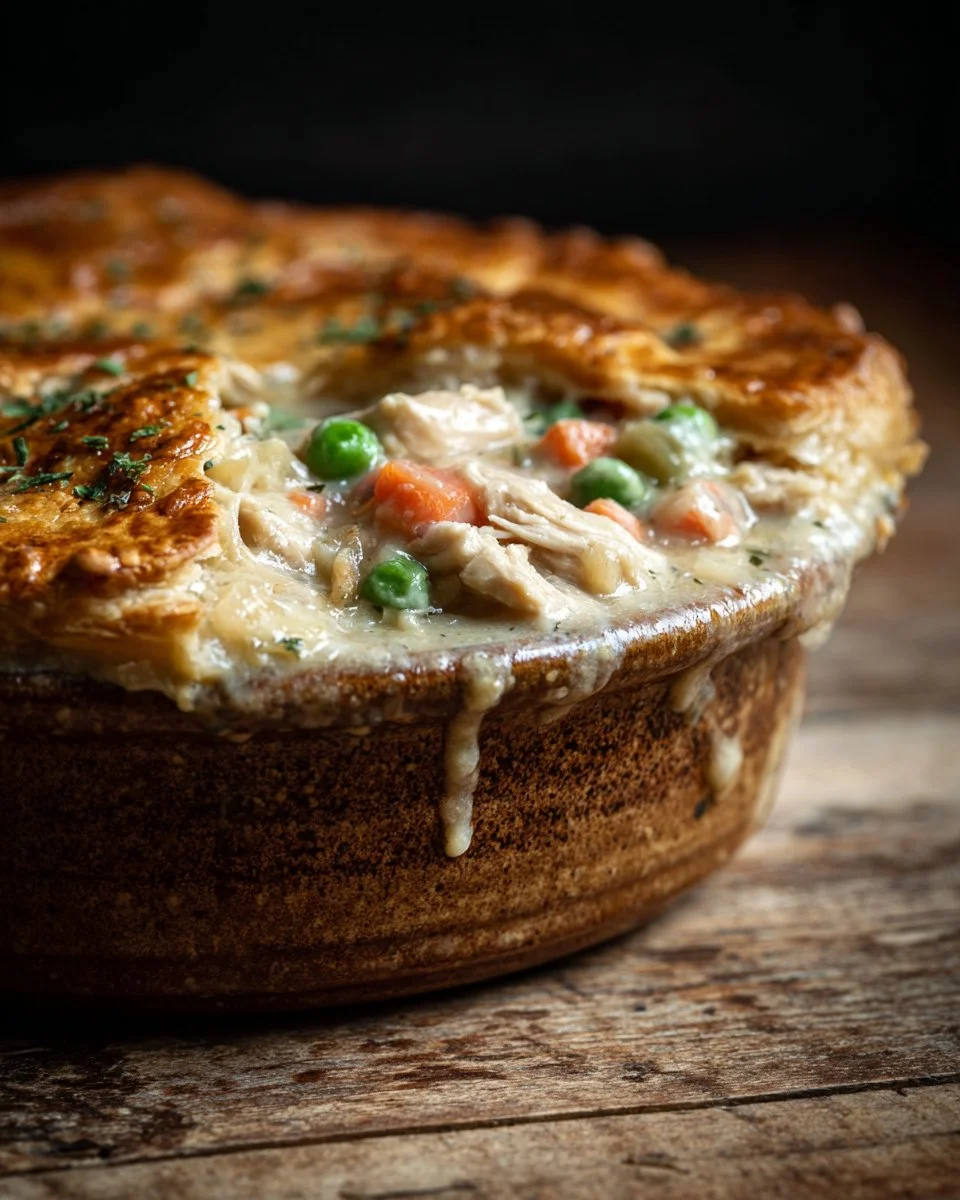 Crock Pot Chicken Pot Pie (Ultimate Cozy Dinner!) 1 Delicious crock pot chicken pot pie served in a cozy bowl with fresh herbs.