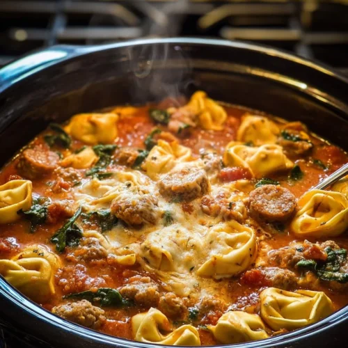 Crockpot Cheese Tortellini and Sausage – Comforting & Creamy 2 Creamy Crockpot Cheese Tortellini with Sausage served in a bowl