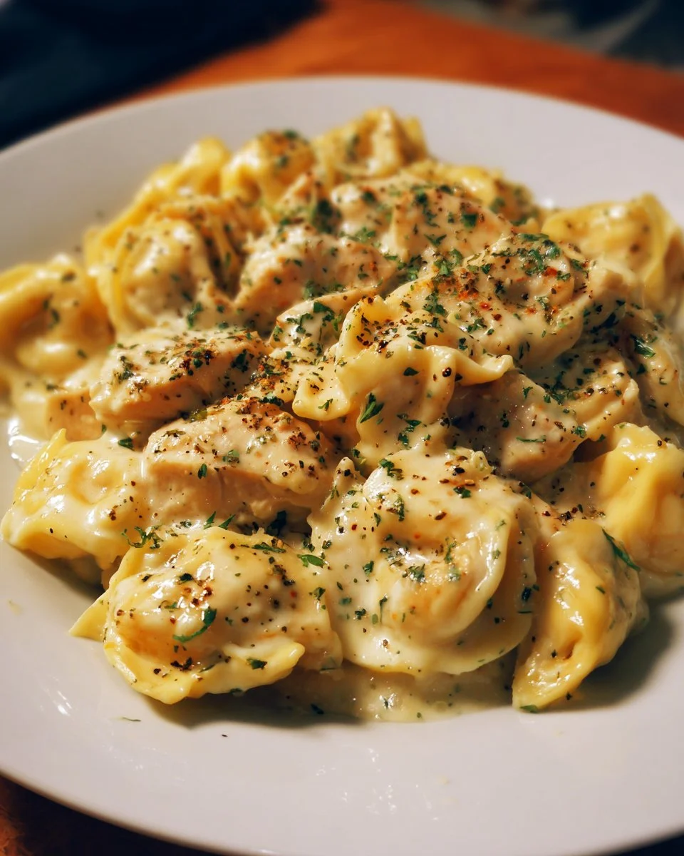 Crockpot Chicken Alfredo Tortellini: A Creamy Delight You’ll Love! 1 Crockpot Chicken Alfredo Tortellini garnished with parsley and served in a bowl