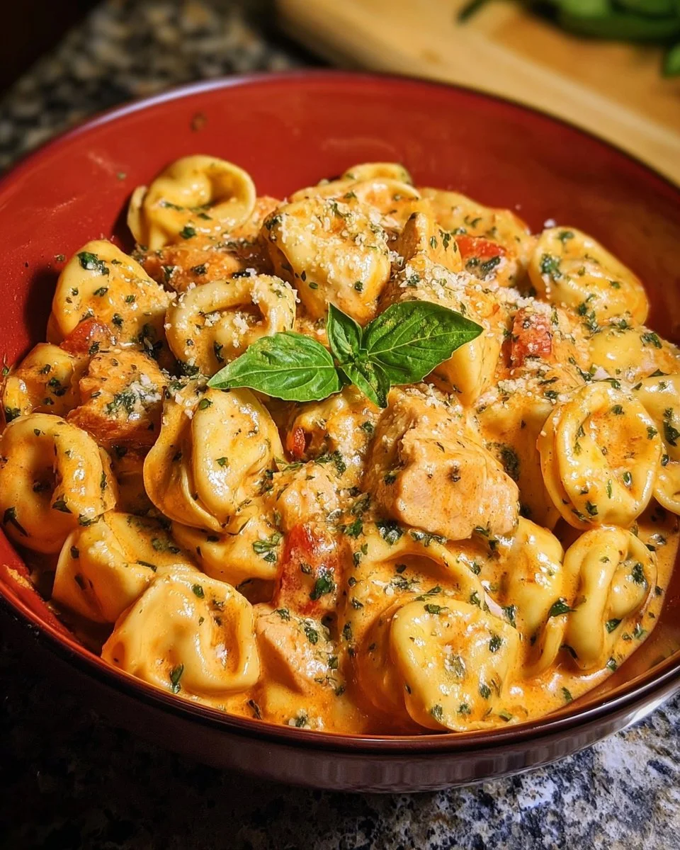 CrockPot Chicken Tortellini 1 CrockPot Chicken Tortellini dish served with fresh herbs