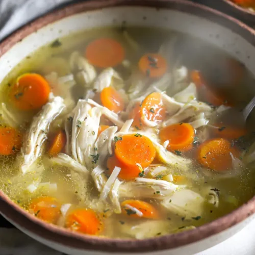 A display of various chicken soup recipes for home cooks