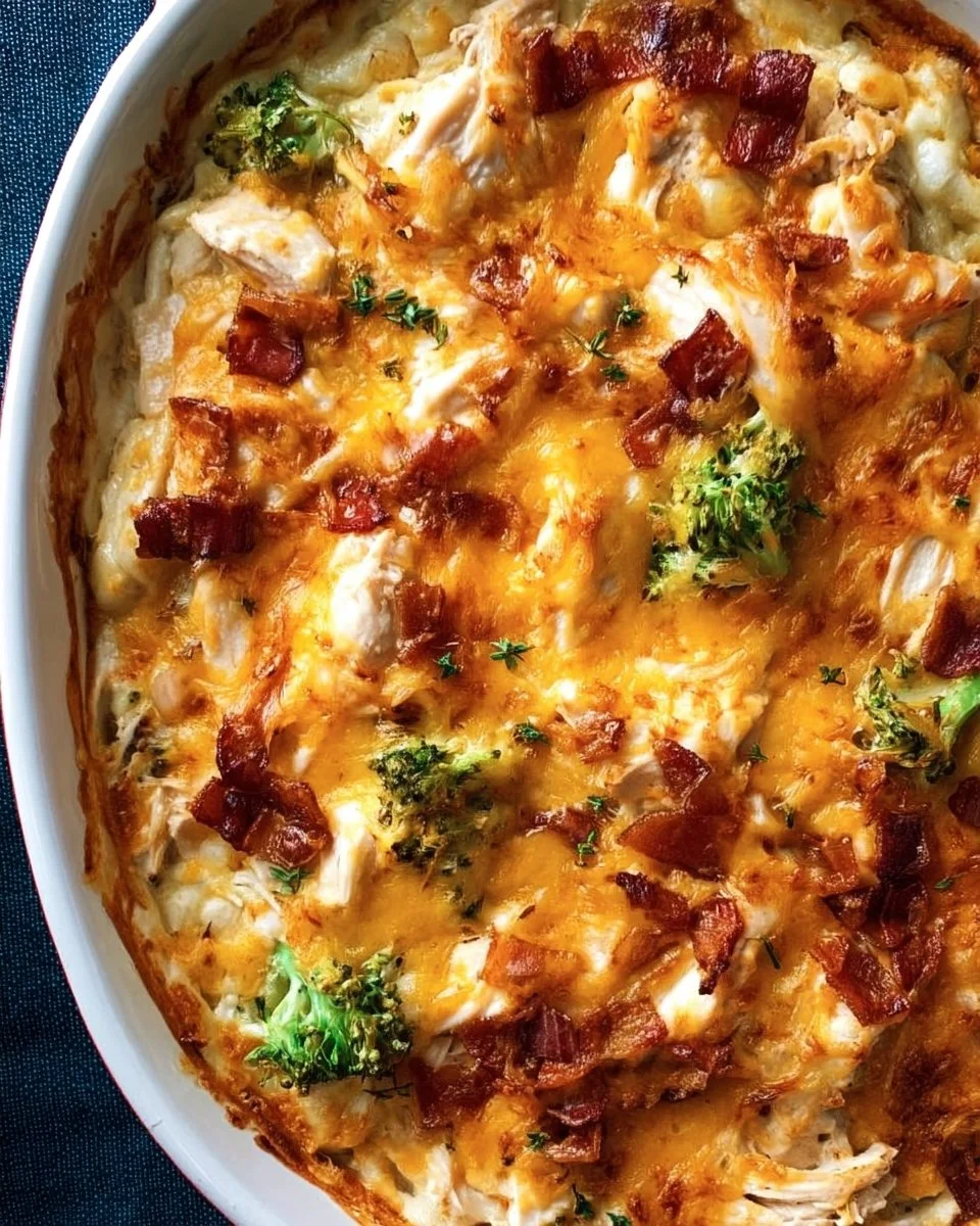 Easy Low Carb Chicken Casserole 1 Easy low carb chicken casserole dish topped with melted cheese and fresh herbs.