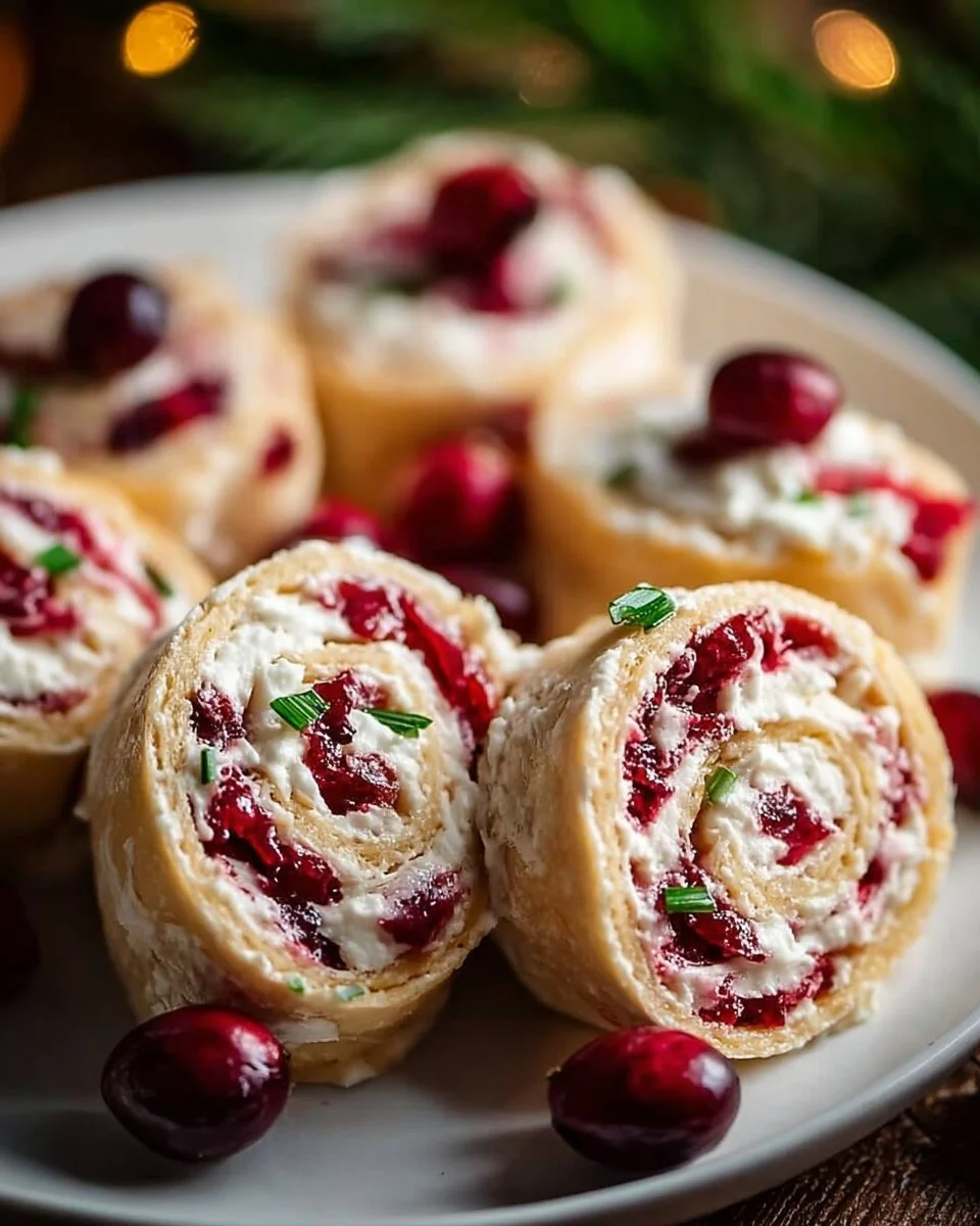 Festive Christmas Cranberry Roll Ups appetizer for holiday celebrations