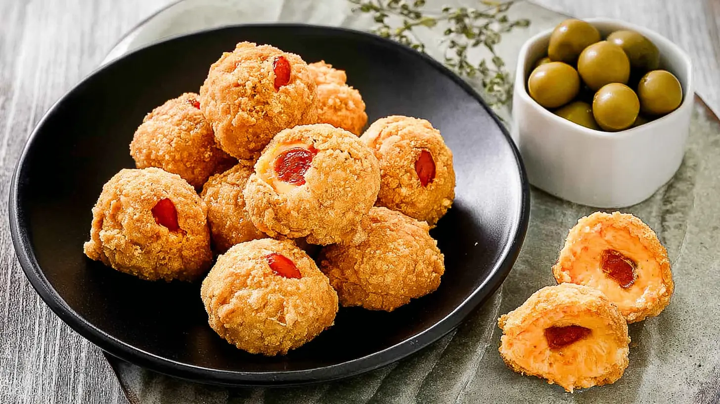 Olive Cheese Balls: How 9 Guests Will Love Them 1 Freshly made olive cheese balls cooling on a rack.