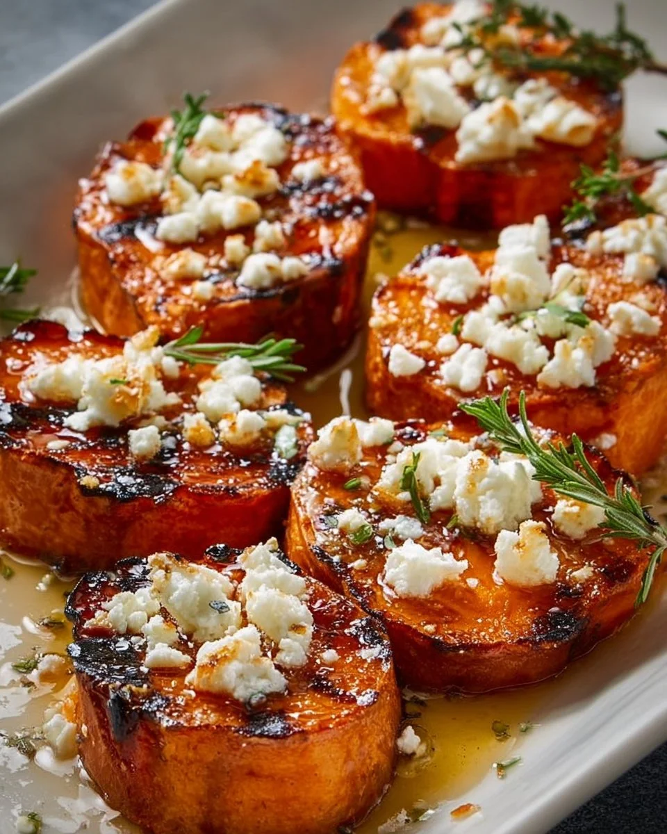Gourmet honey feta sweet potato rounds topped with fresh ingredients