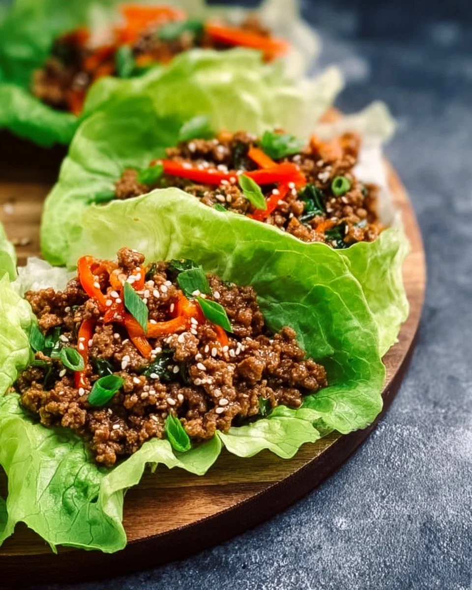 Healthy ground beef lettuce wraps filled with fresh vegetables and sauces
