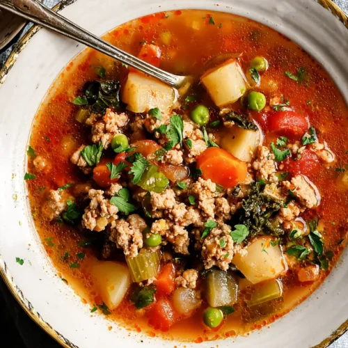 Ground Turkey Soup: Why You Need 1 Big Pot 2 A steaming bowl of hearty ground turkey soup with mixed vegetables.