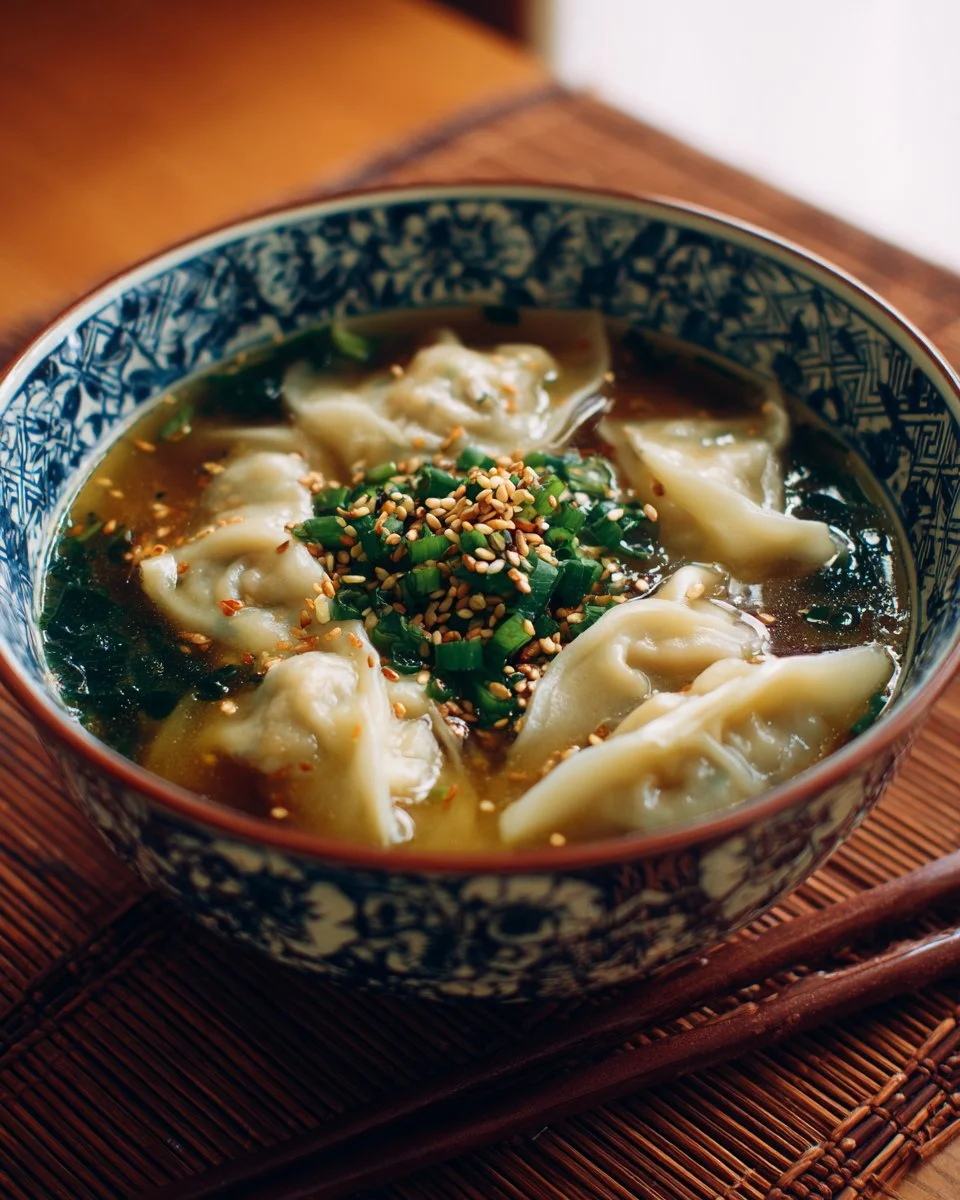 Gyoza Soup (Japanese Dumpling Soup) 1 A bowl of Gyoza Soup featuring dumplings, green onions, and broth.
