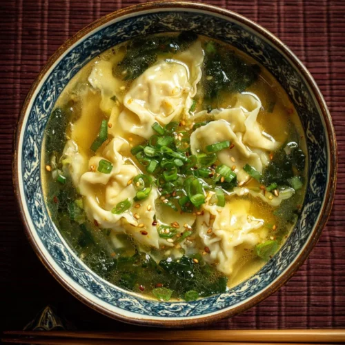 Gyoza Soup (Japanese Dumpling Soup) 2 Delicious bowl of Gyoza Soup with dumplings and fresh herbs