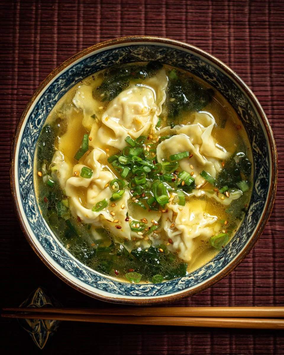 Gyoza Soup (Japanese Dumpling Soup) 1 Delicious bowl of Gyoza Soup with dumplings and fresh herbs