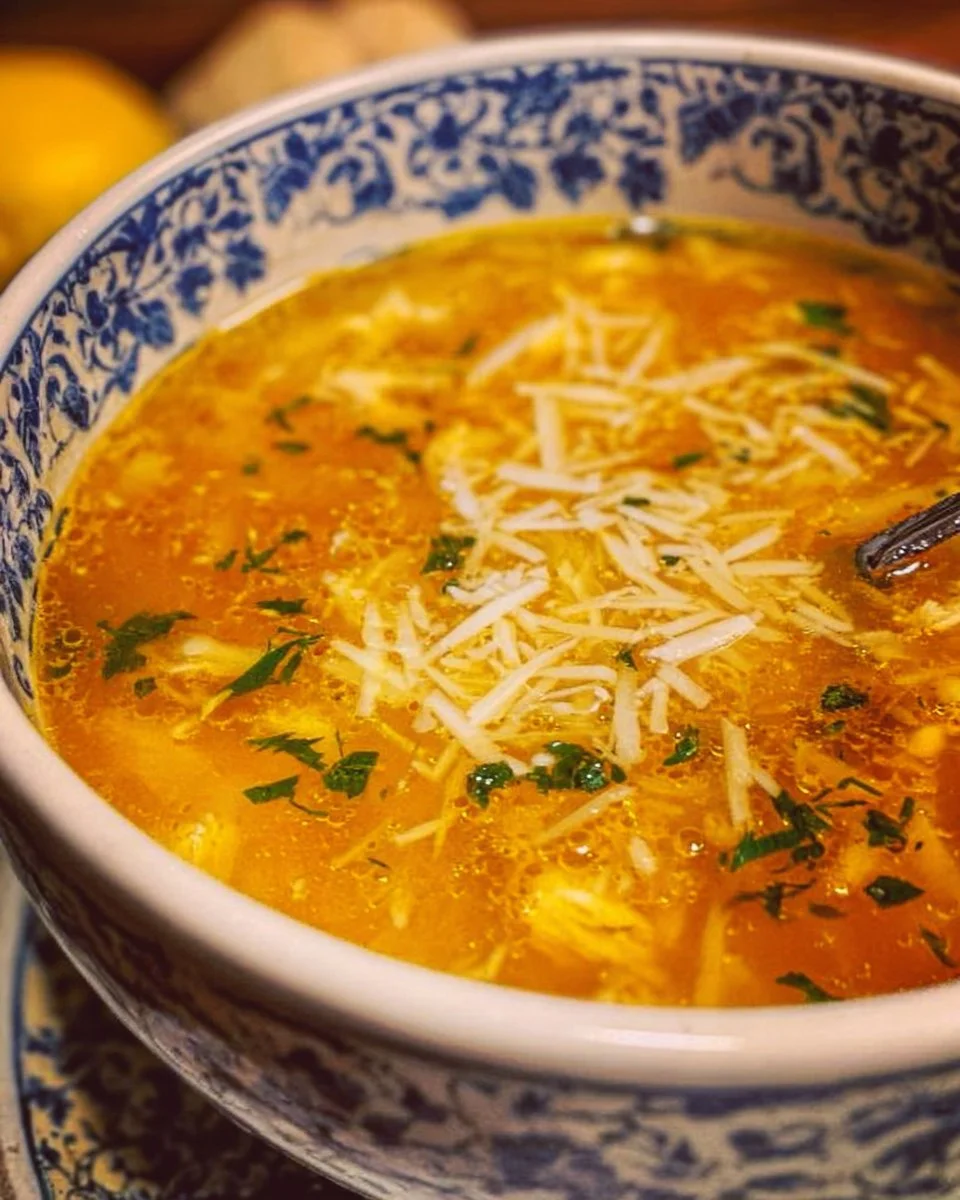 Bowl of Italian Penicillin Soup garnished with fresh herbs, showcasing vibrant ingredients.