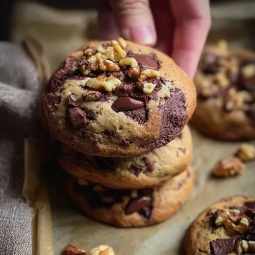 Delicious Levain-style chocolate walnut cookie with rich chocolate and nuts