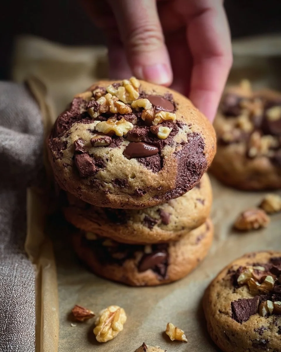 Delicious Levain-style chocolate walnut cookie with rich chocolate and nuts
