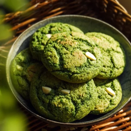 Close-up of Matcha White Chocolate Cookies on a plate