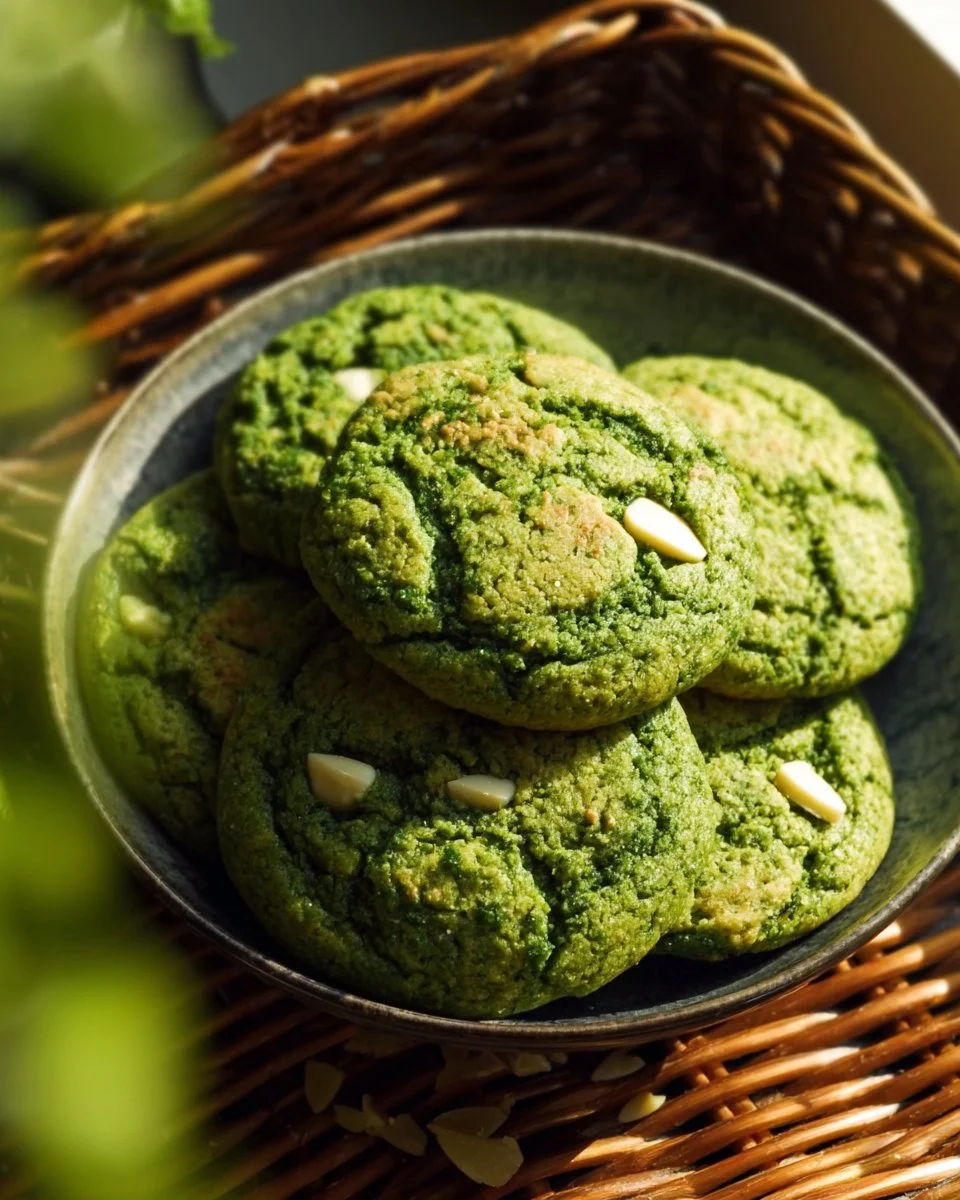 Close-up of Matcha White Chocolate Cookies on a plate