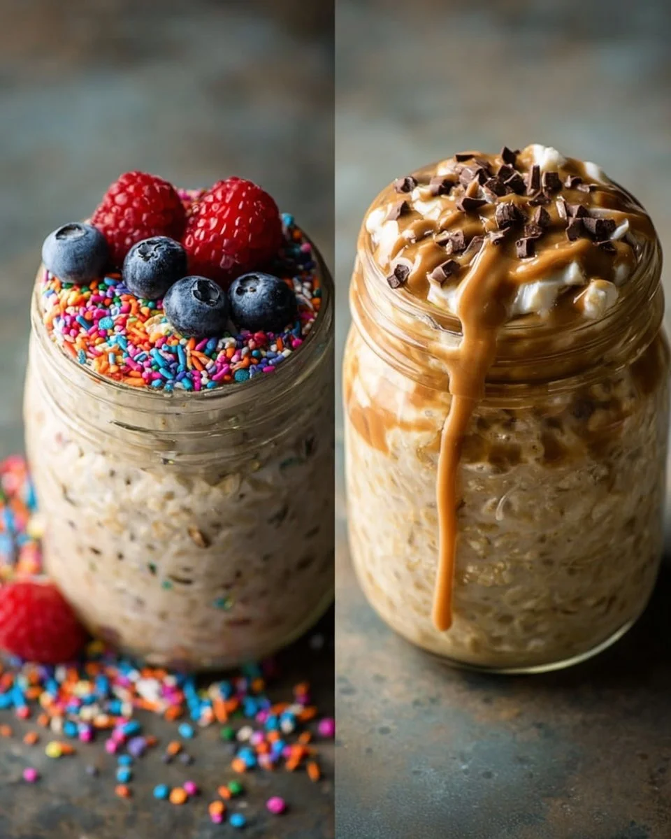 Overnight Oats 1 Bowl of colorful overnight oats topped with fruits and nuts