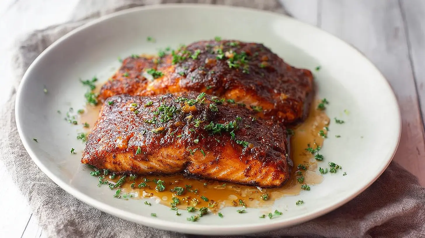 Savory Cajun Spiced Salmon: 2 Quick Dinner Ideas 1 Pan-seared savory Cajun spiced salmon on a bed of greens.