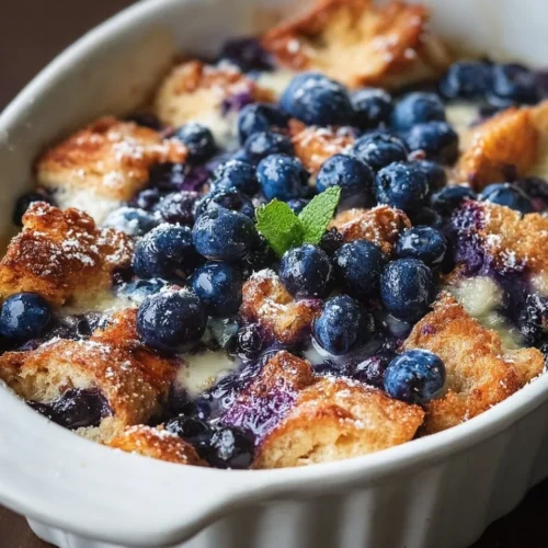 Quick Blueberry French Toast Casserole 2 Delicious blueberry French toast casserole topped with fresh blueberries