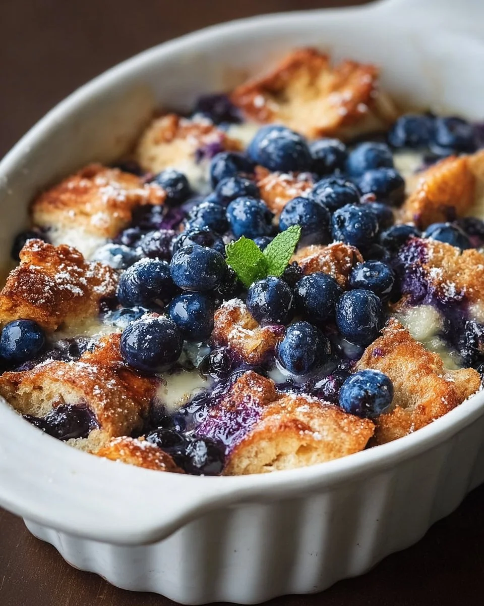 Quick Blueberry French Toast Casserole 1 Delicious blueberry French toast casserole topped with fresh blueberries