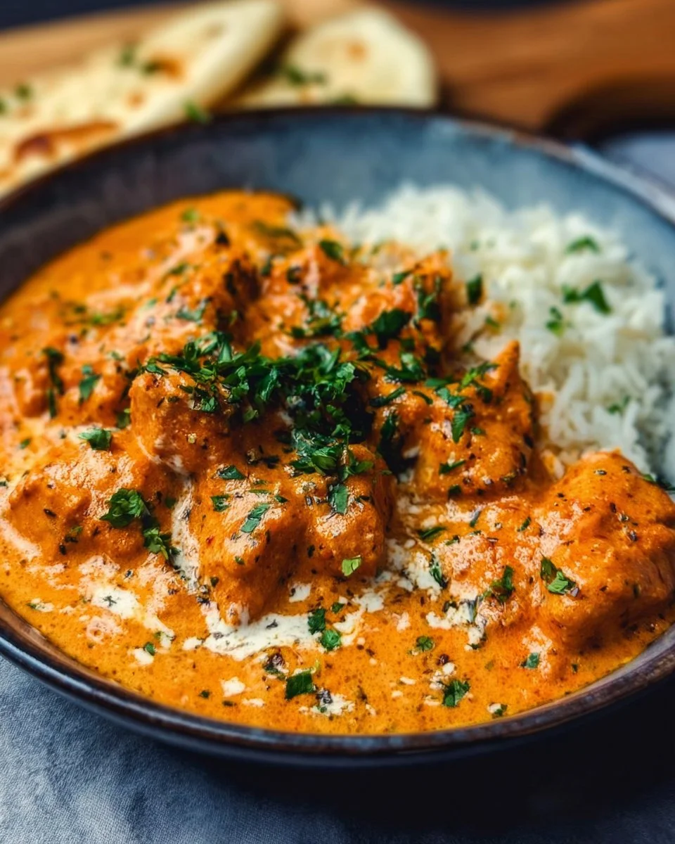 Quick & Easy Homemade Butter Chicken Recipe 1 Delicious plate of homemade butter chicken with rice and herbs