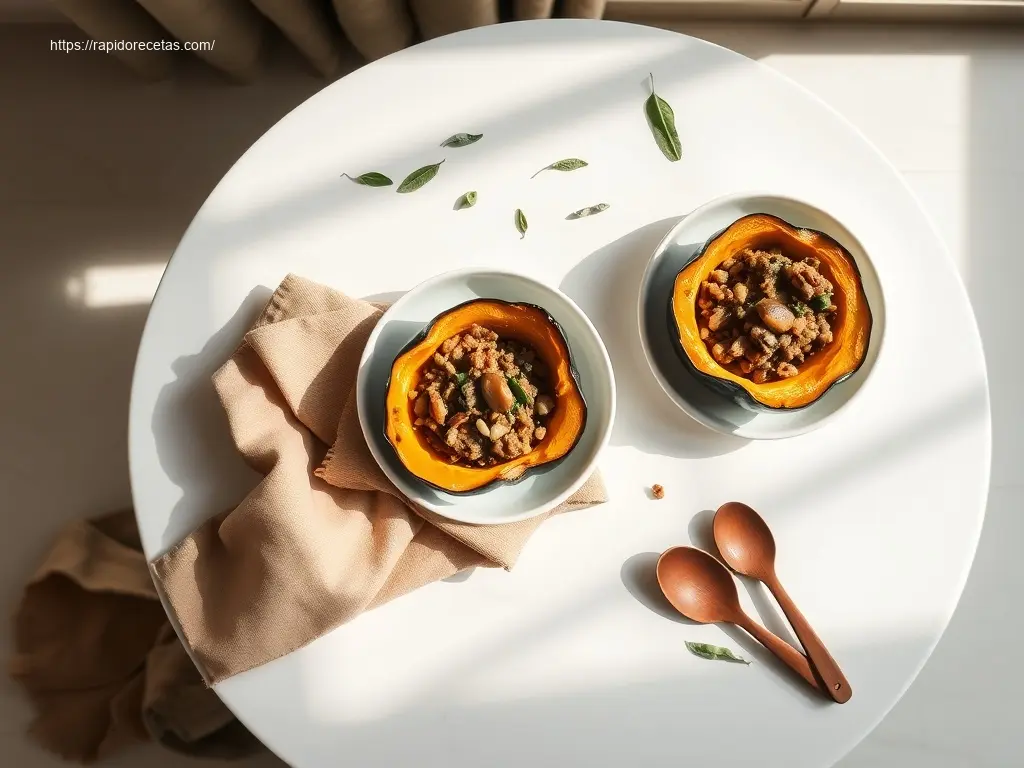 Roasted Acorn Squash Bowls: 7 Delicious Dinners 1 Delicious roasted acorn squash bowls with savory stuffing