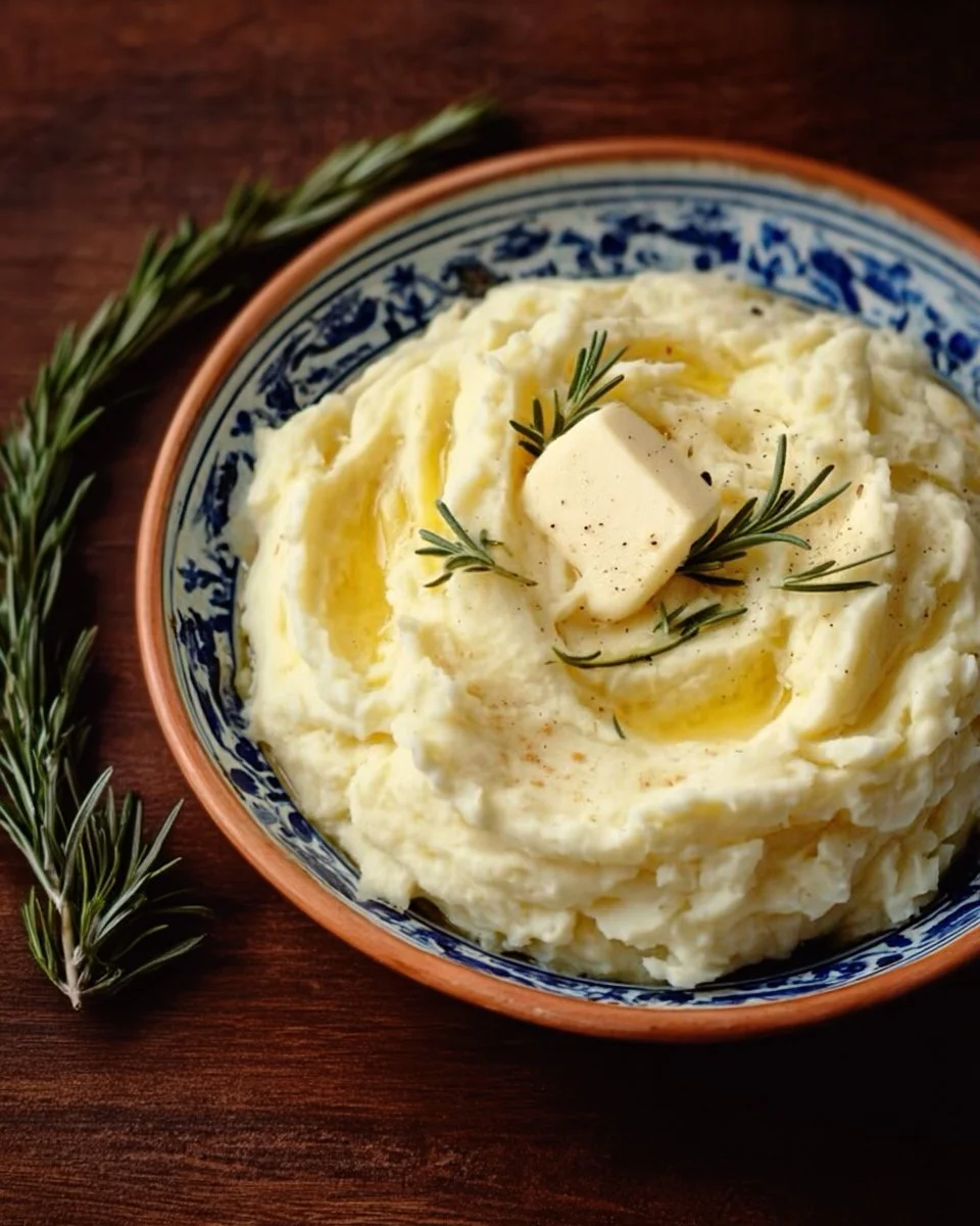 Creamy rosemary garlic mashed potatoes served in a bowl