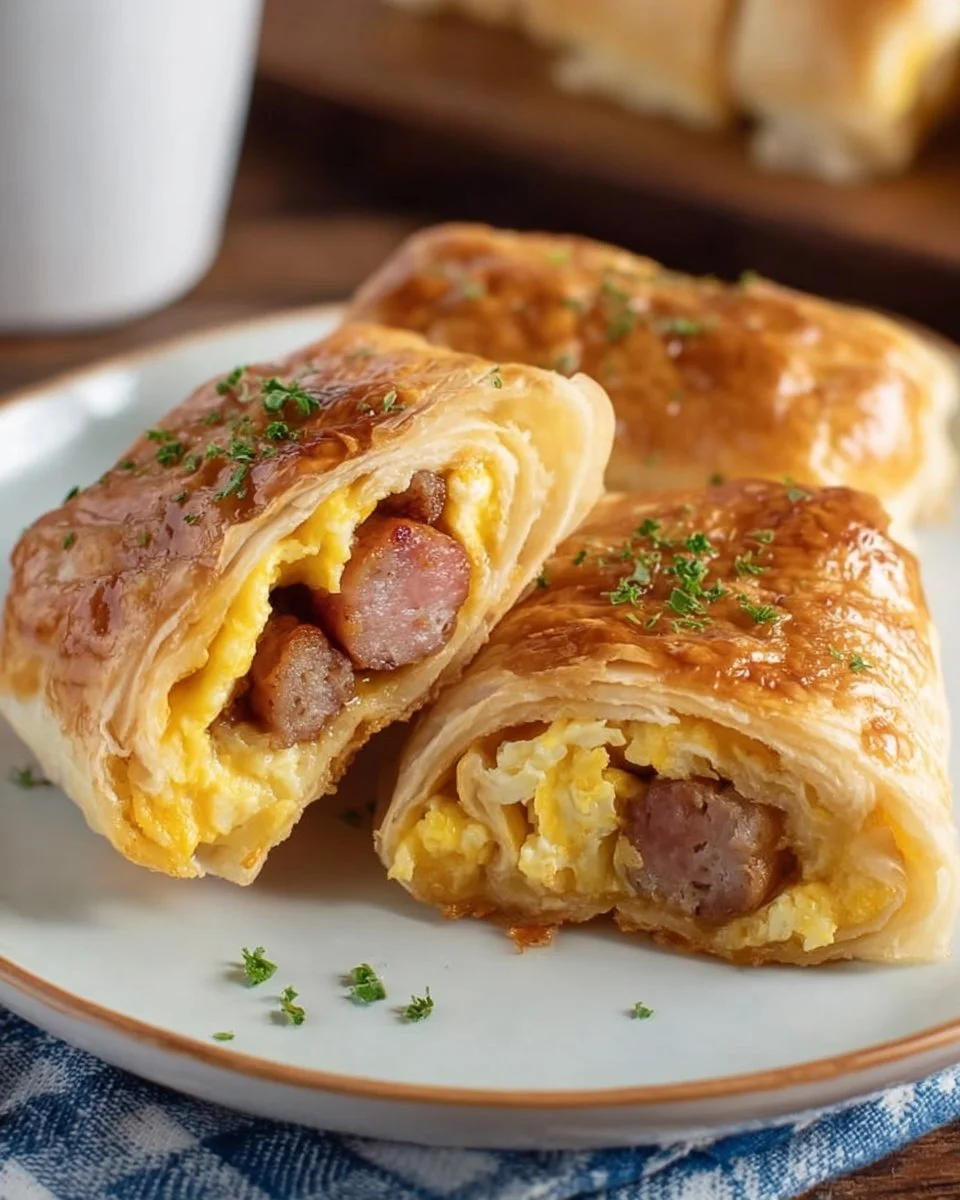 Sausage Egg Breakfast Roll-Ups – Quick & Easy Morning Treat! - mommyplates 1 Delicious sausage egg breakfast roll-ups on a plate for a quick morning meal