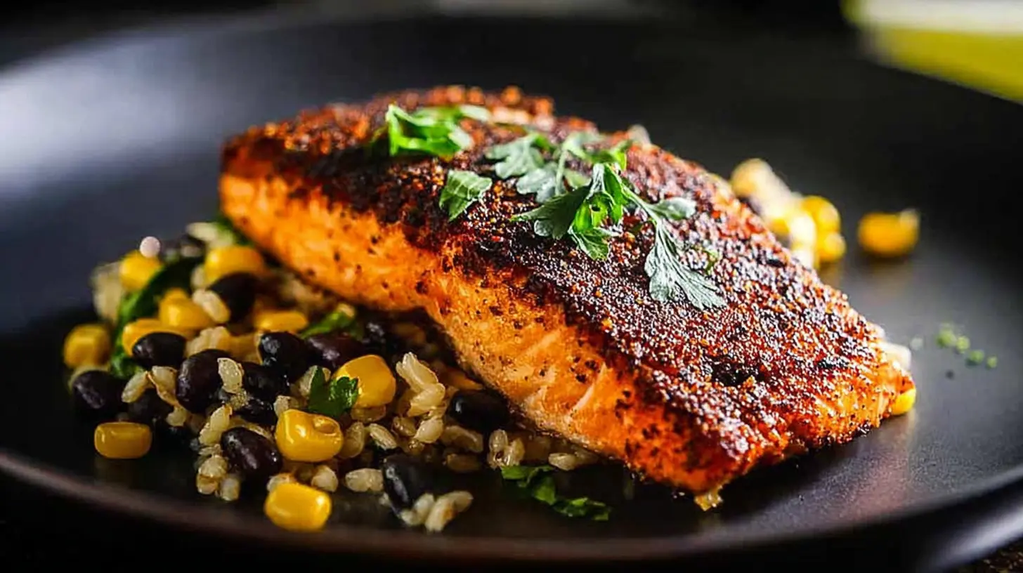 Blackened Salmon: 4 Tips for Spicy Perfection 1 A succulent blackened salmon portion on a white plate, ready to serve.