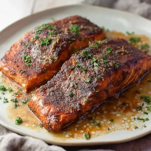 Savory Cajun Spiced Salmon: 2 Quick Dinner Ideas 2 A close-up of a perfectly cooked savory Cajun spiced salmon fillet.