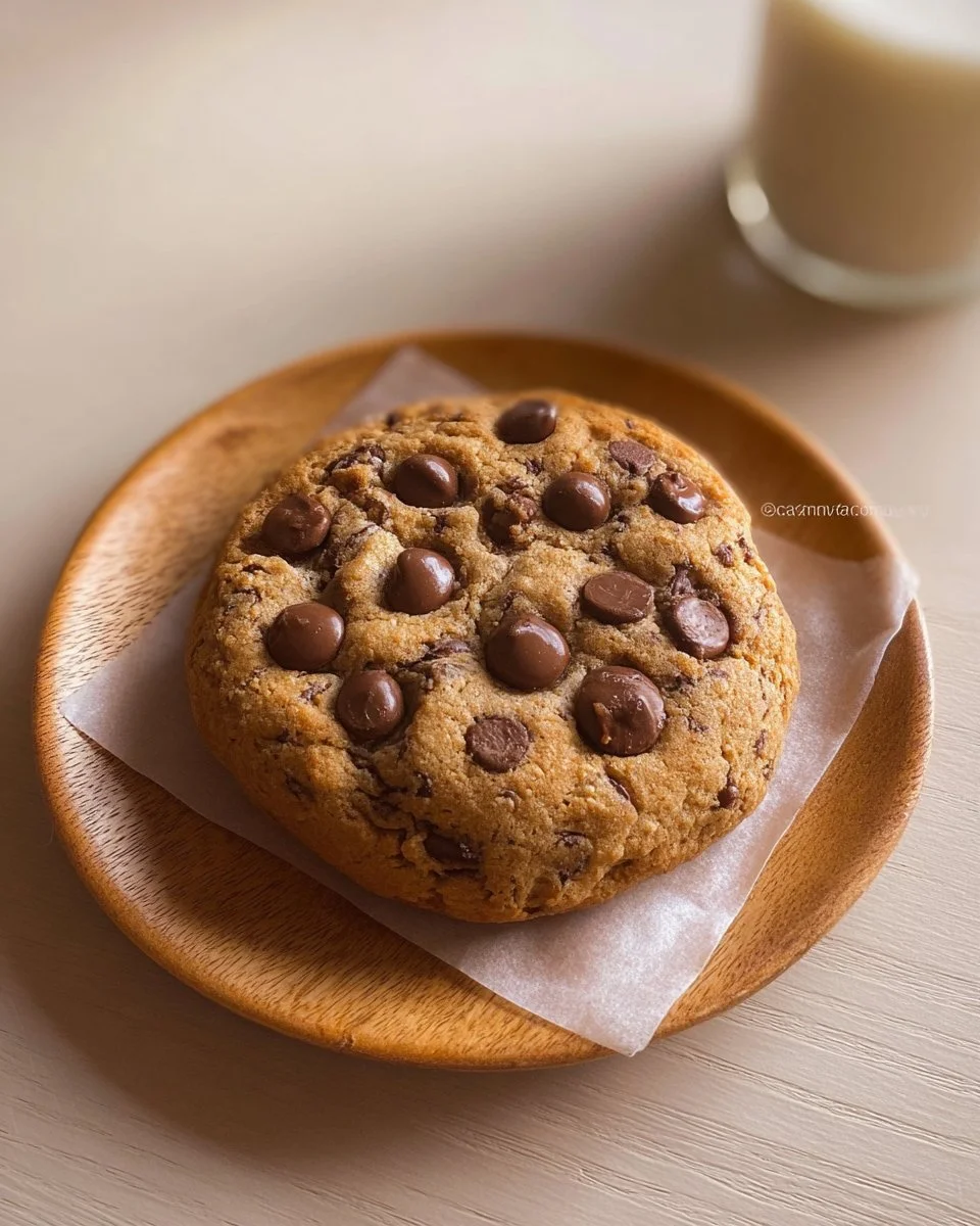 Single Serve Chocolate Chip Cookie (No Egg) 1 Single serve chocolate chip cookie without egg on a plate
