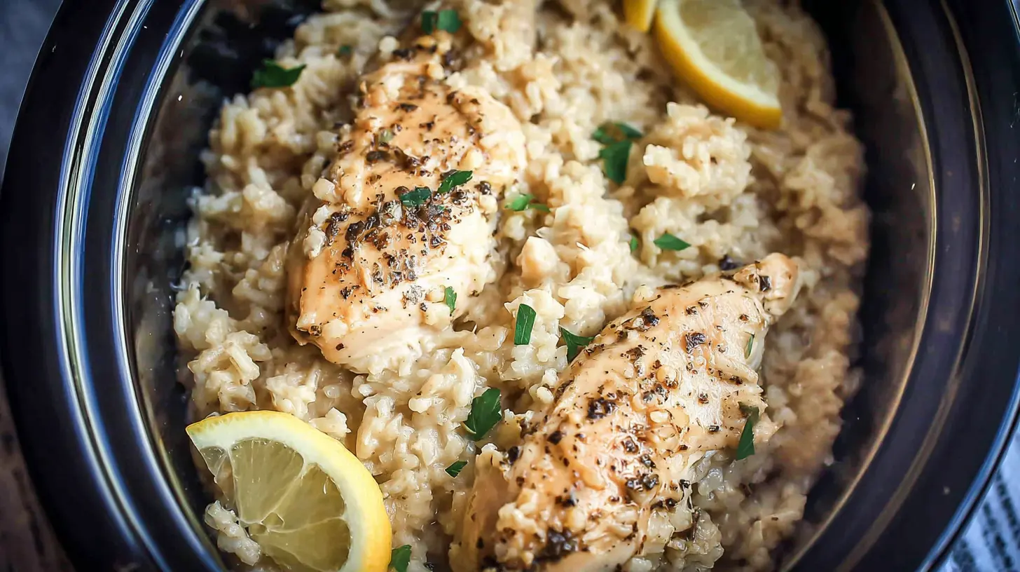 Crock Pot Chicken And Rice: 7 Easy Weeknight Meals 1 Cooked Crock Pot Chicken And Rice in a slow cooker pot.