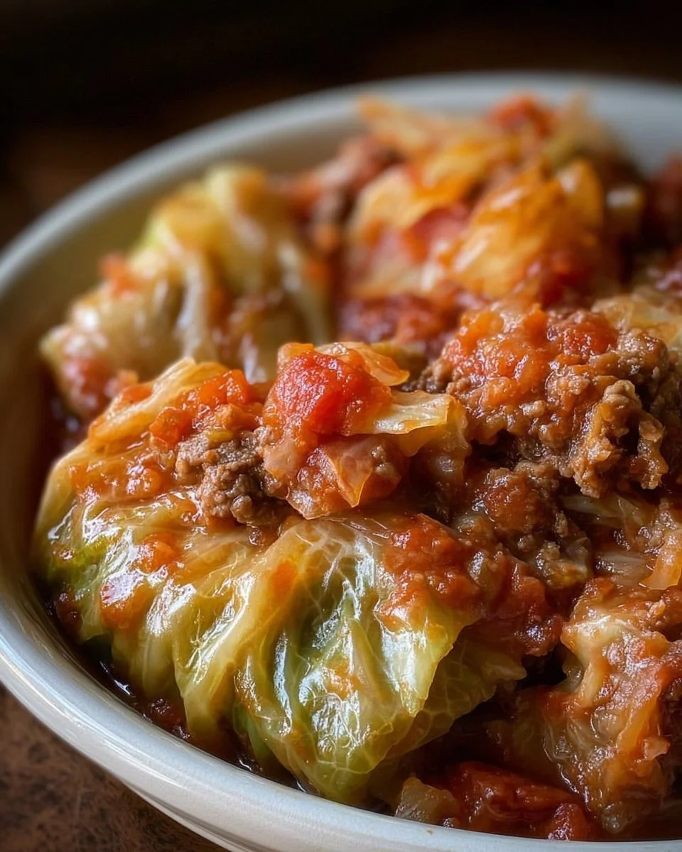 Delicious slow cooker unstuffed cabbage rolls garnished with herbs